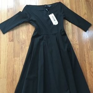 Black midi dress, ballet neck, NWT, small